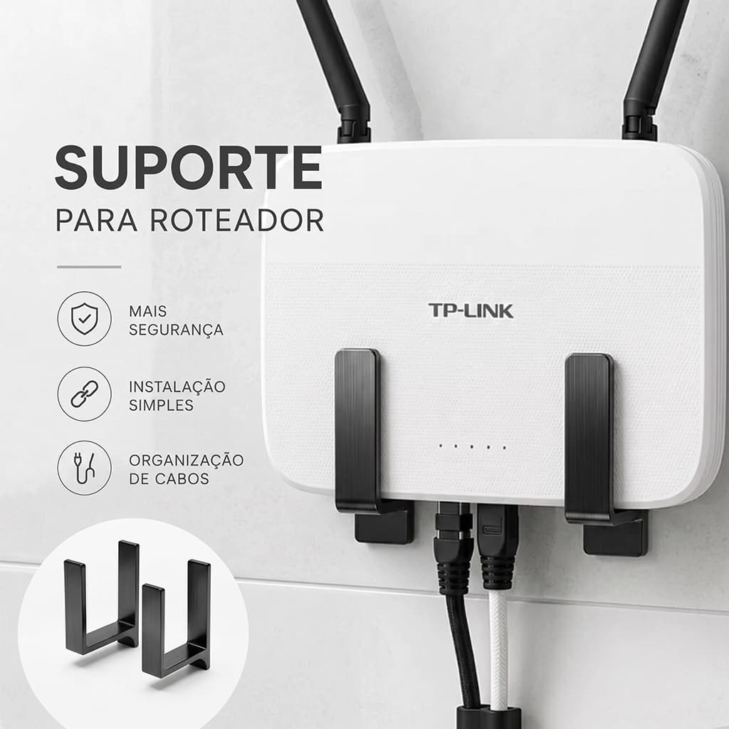 Suporte Roteador Parede Sem Furo Fita 3M Organizador WiFi Universal em Duas Cores