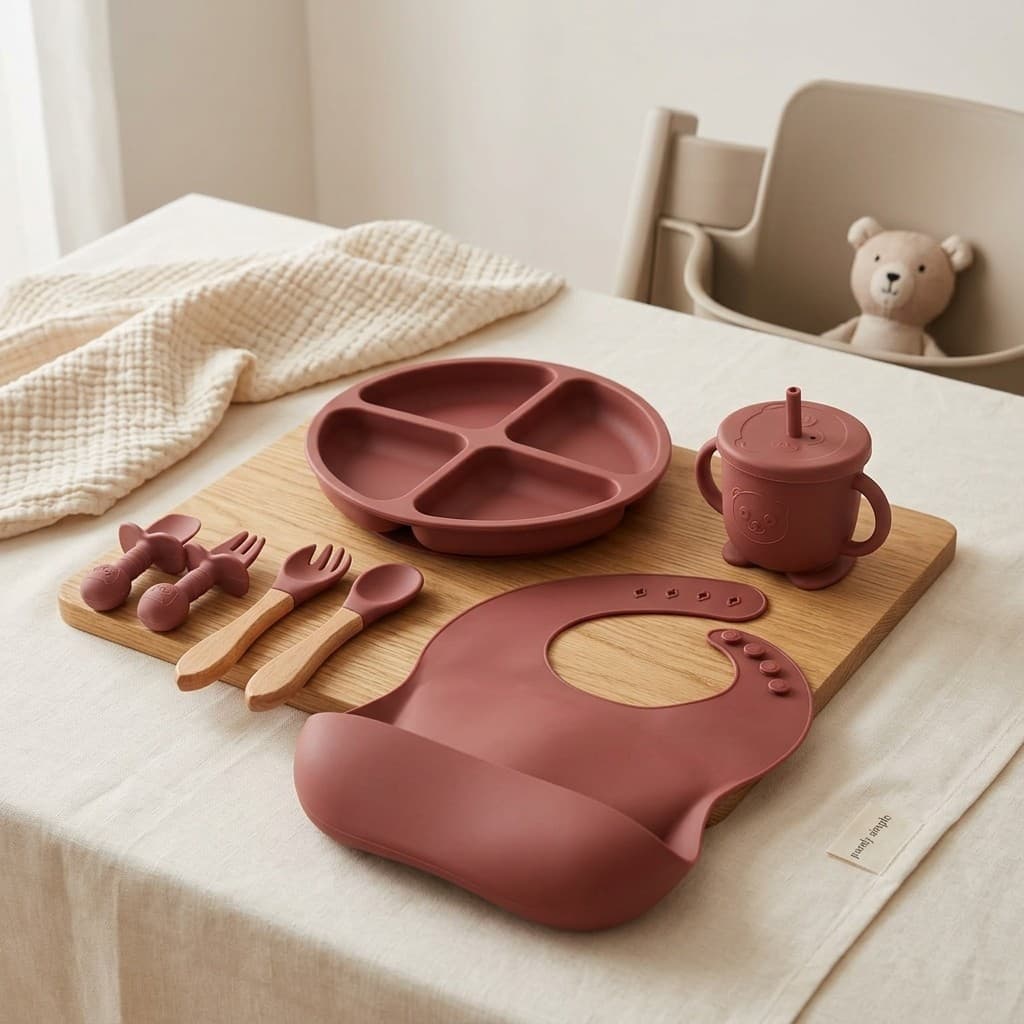 Alimentação Infantil BLW Prato de Silicone Bebê Ventosa Fixa Babador Pega Comida