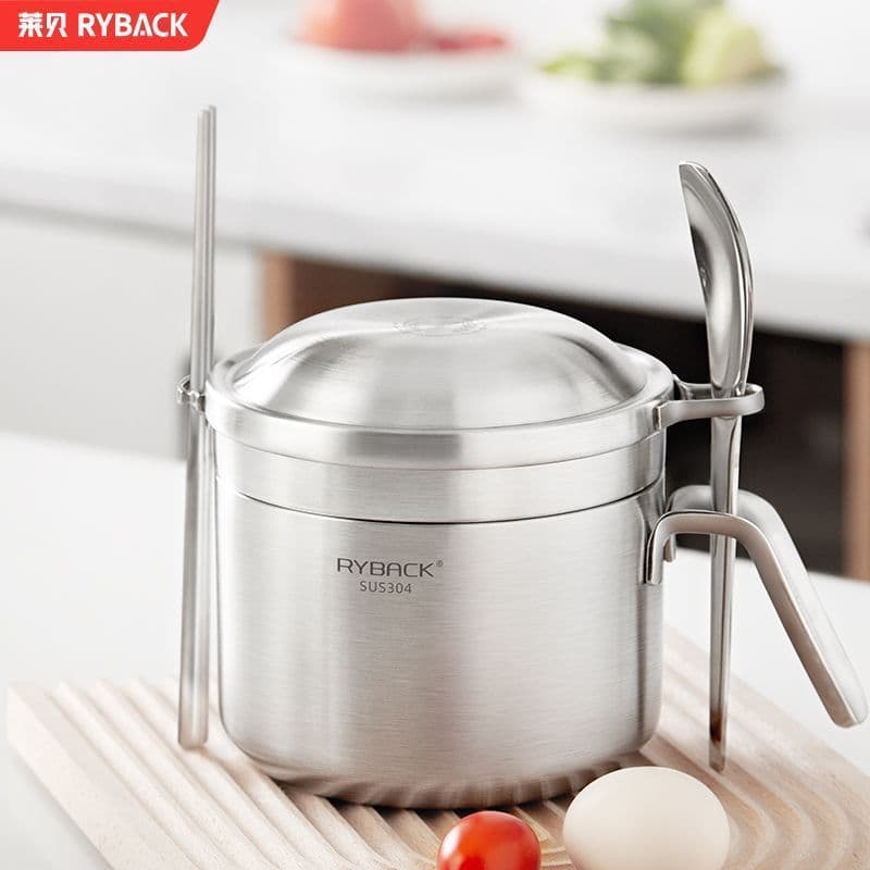 Tigela de macarrão instantâneo de aço inoxidável 304 de qualidade alimentar Labe com tampa lancheira tigela de arroz est