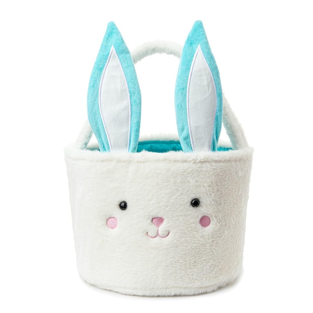 Plush Bunny Basket for Easter Fluffy Easter with with Bunny Ears , Easter Egg Hunts Decorations Candy Gifts Storage (Blu