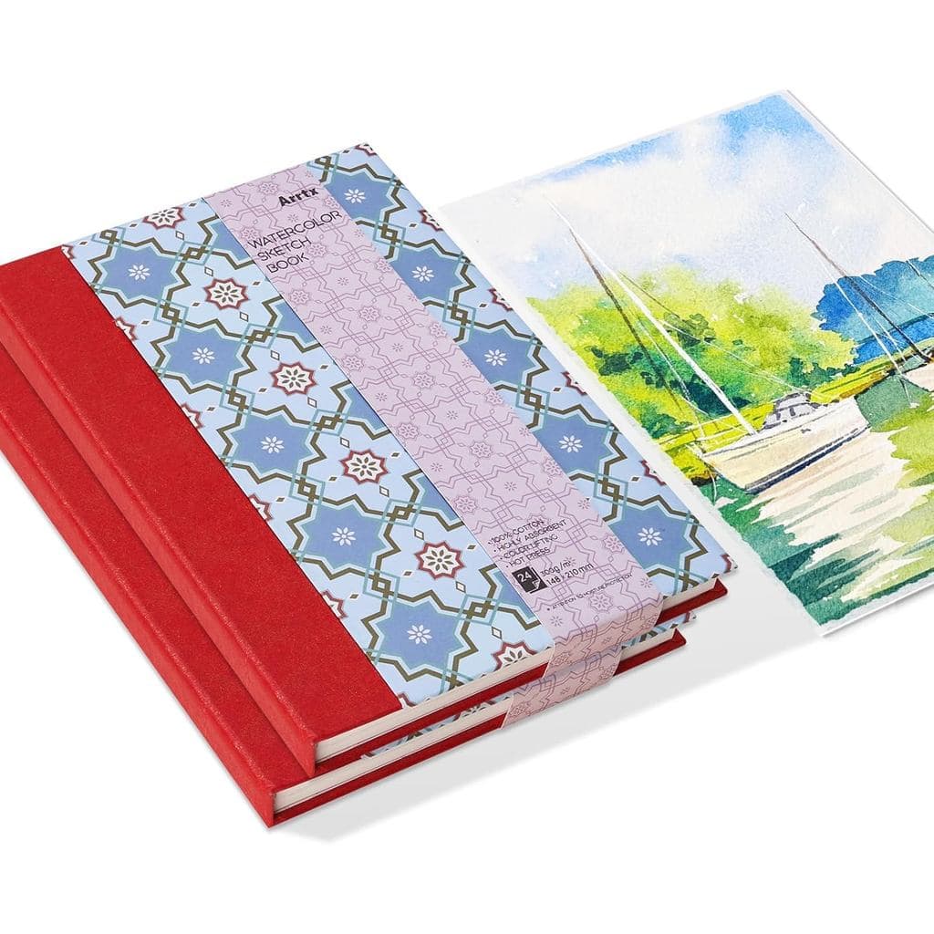 Caderno de Desenho para Aquarela Arrtx, 2 Unidades, 8,27x5,79'', 140 LB, 300 GSM, Papel 100% Algodão, Prensado a Quente,