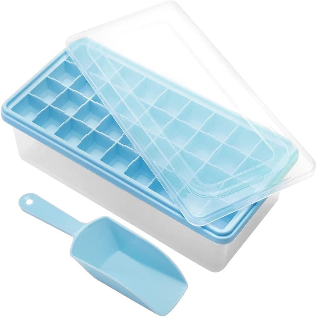 Forma de gelo de silicone com tampa à prova de vazamentos e recipiente de armazenamento para freezer – Moldes de gelo em