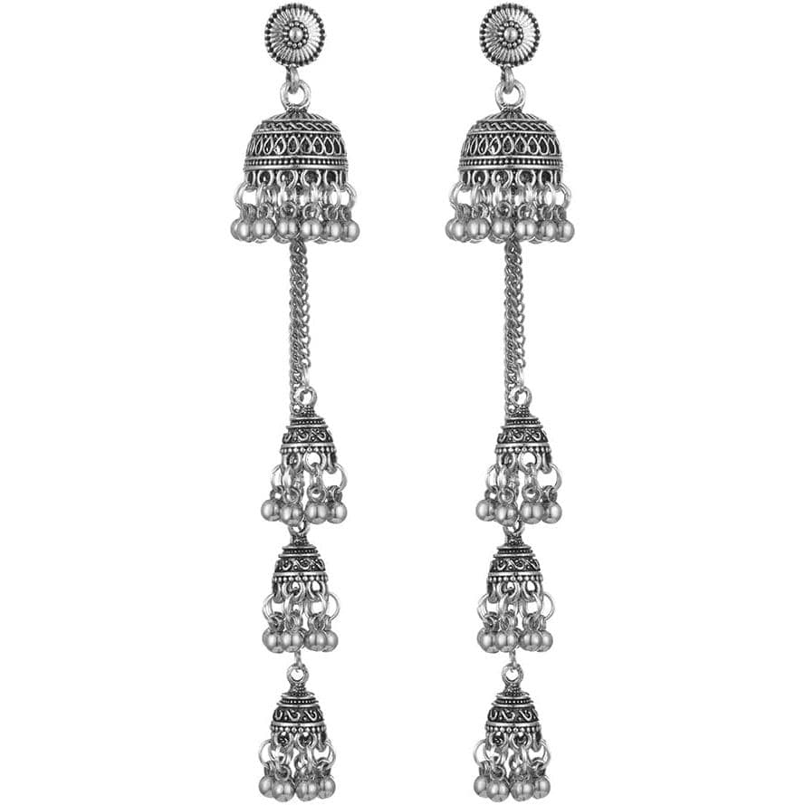 Brincos Boho Vintage Jhumka Jhumki com Franjas e Pingentes para Mulheres e Meninas, Joias Oxidadas, Brincos Longos Estil