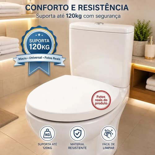 Assento Sanitário Almofadado Mok Oval Branco Universal Com Tampa Para Vaso Banheiro