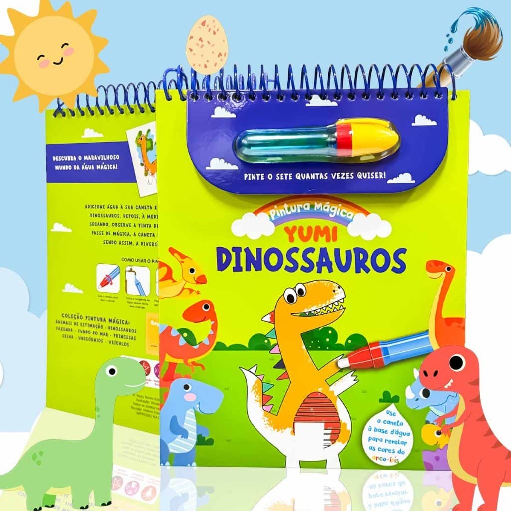 Livro De Pintar Infantil : Pinte Com Água Dinossauros | Com Caneta Mágica E Espiral Para Crianças