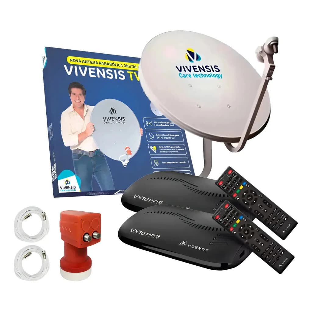Kit Antena Parabólica Digital Receptor Vx10 Hd Vivensis 2 Tv