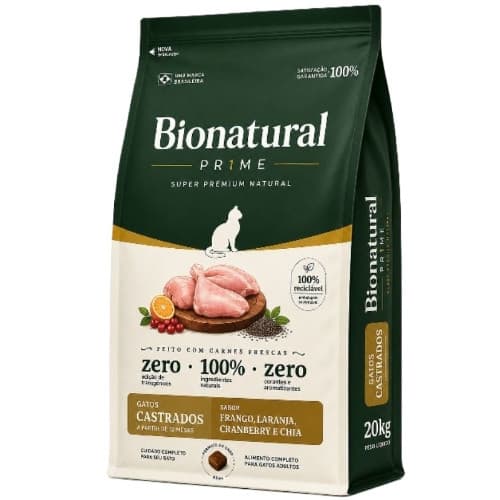 Ração Bionatural para Gatos Castrados 20kg sabor Frango Envio Rápido