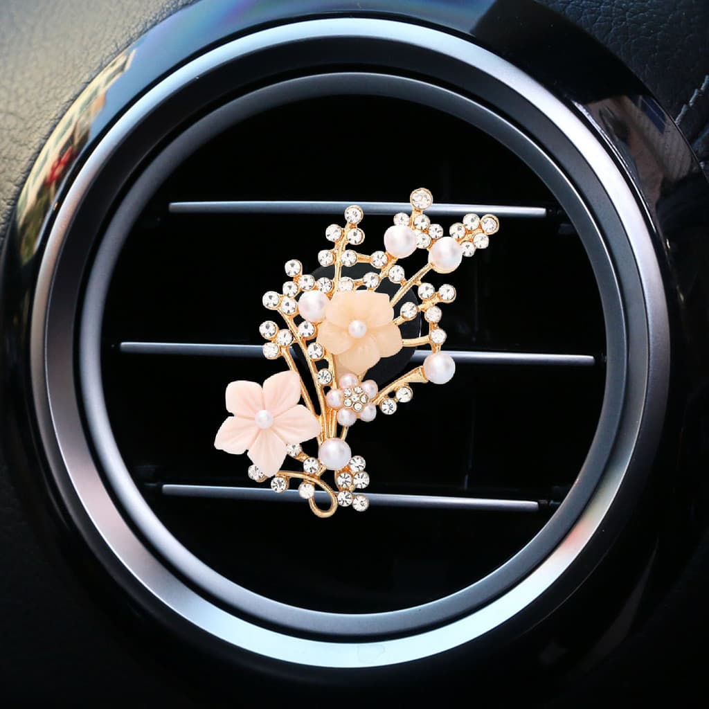 ENVIO RÁPIDO Novo Difusor de Óleo Essencial com Clipe para Saída de Ar de Carro, com Strass e Pérolas em Forma de Flor,