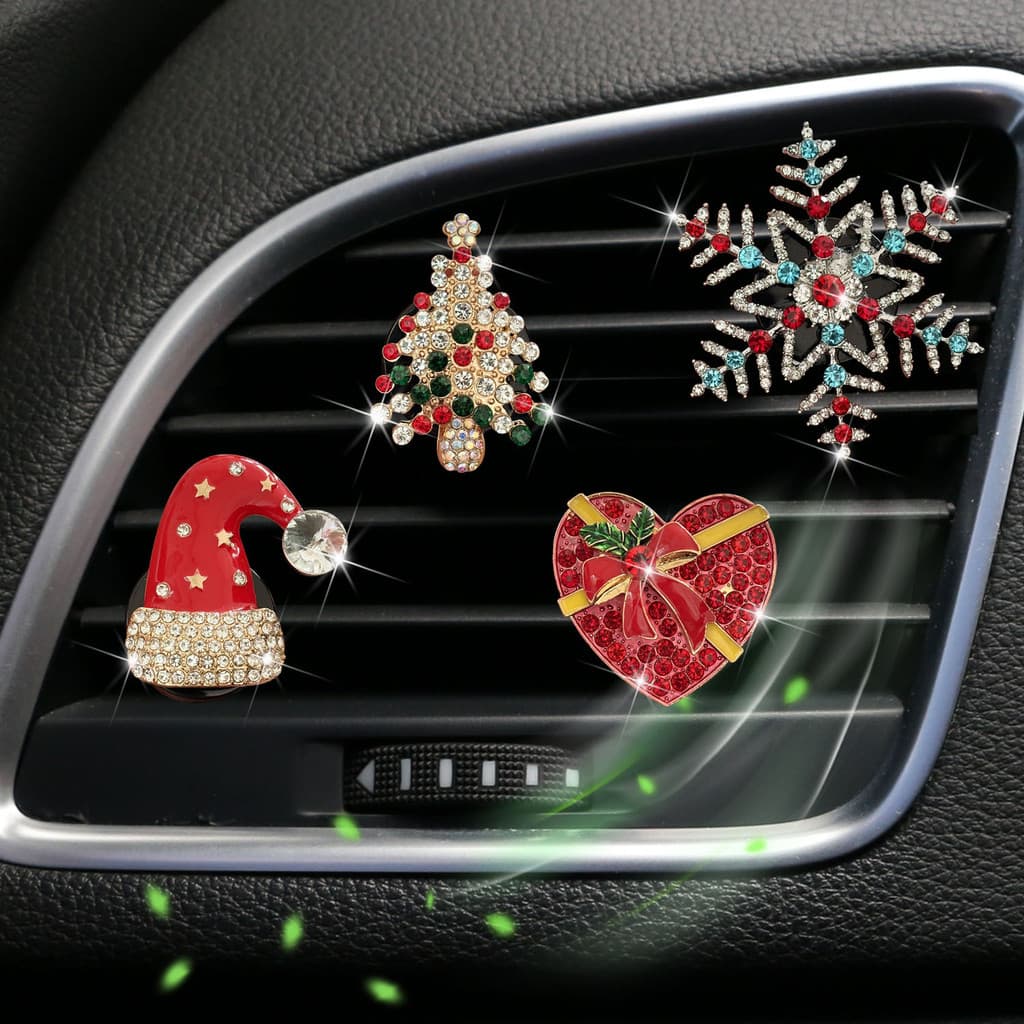 ENVIO RÁPIDO Clipe de Ventilação de Ar para Carro com Strass, Floco de Neve, Árvore de Natal, Decoração de Perfume para