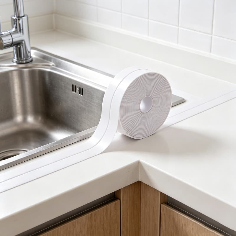 Fita Selante PVC Impermeável Autocolante 3,8cmx3,2m Anti Mofo Vedação Cantos Cozinha e Banheiro