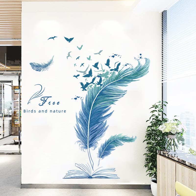 Adesivos de parede de penas 3D tridimensional decoração de adesivos papel de parede autoadesivo pintura de parede