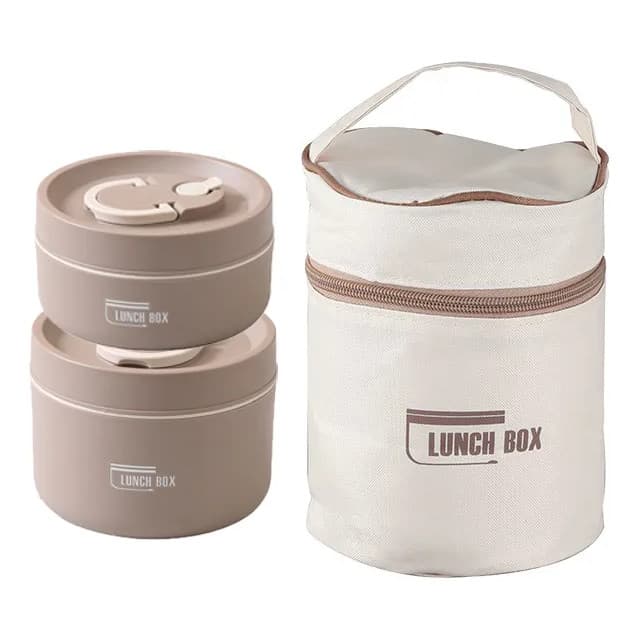 KIT 2 MARMITAS TERMICA REDONDA COM ALCA 1 UNI 440 ML + 1 UNI 600ML MARROM