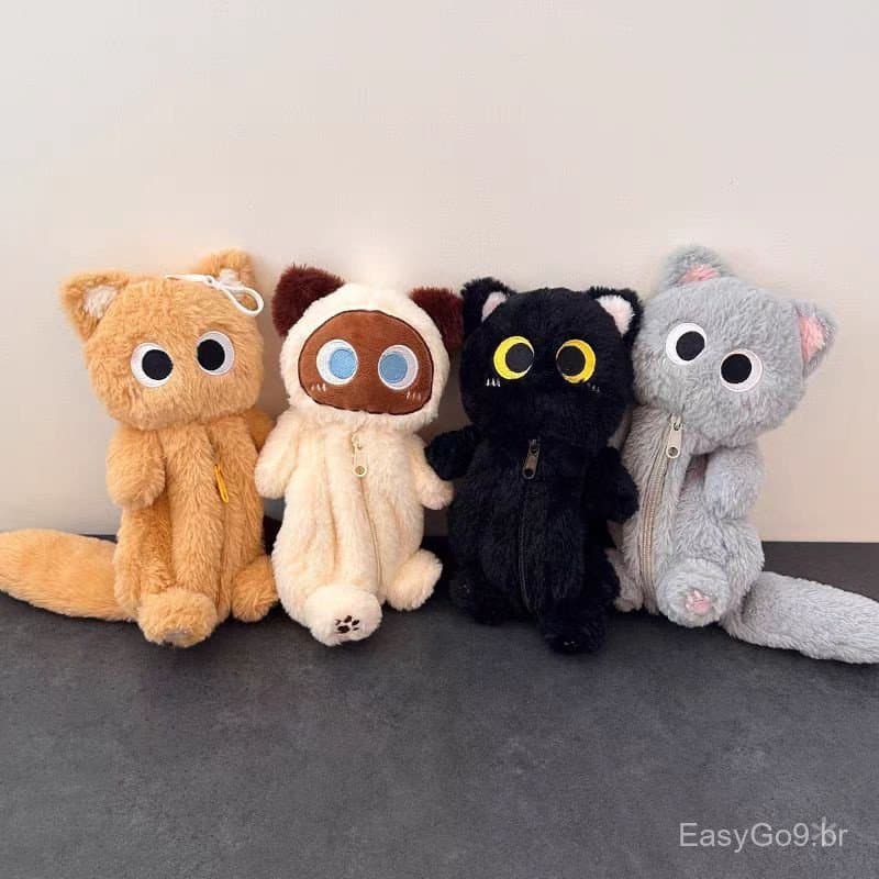 O saco de caneta de gato de pelúcia sai para a bolsa portátil, o gatinho animal fofo, o saco de papelaria de alto valor,