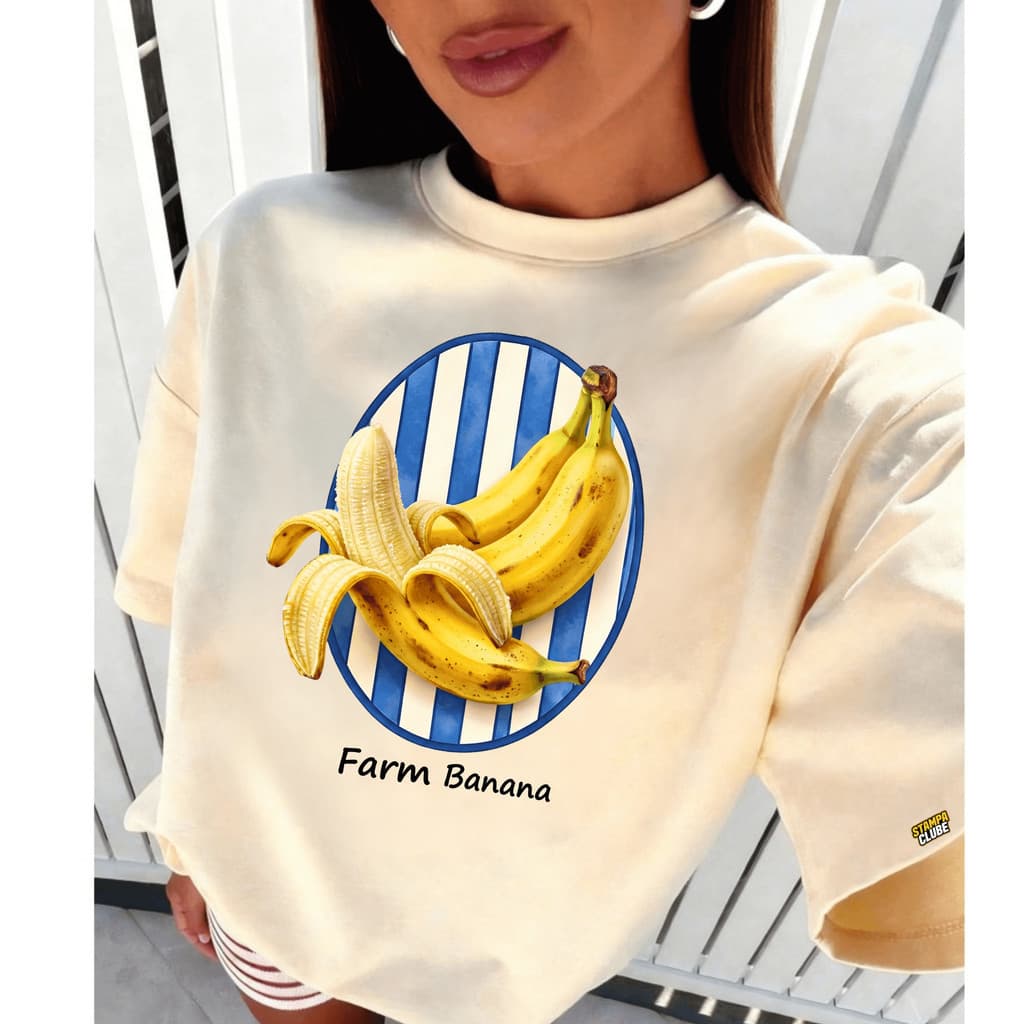 Camiseta Moda Feminina Camisa Estampada Banana Blusa T-shirt Oversized 100% Algodão Estilosa Confortável