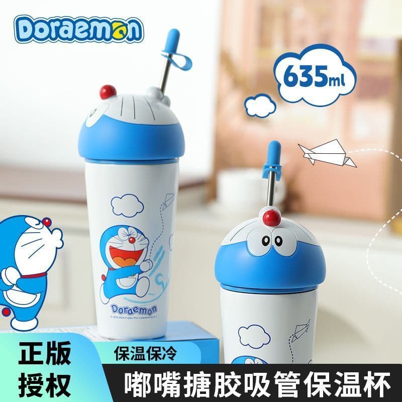 Doraemon copo térmico palha de alto valor dos desenhos animados copo mestre de gelo grande capacidade 304 copo de aço in