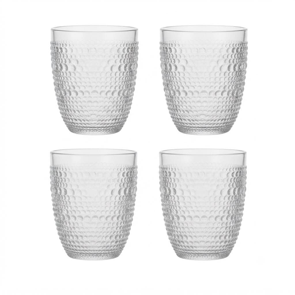 Jogo 4 Copos De Vidro 330ml Trabalhado Bolhas Borbulhas Dumiat