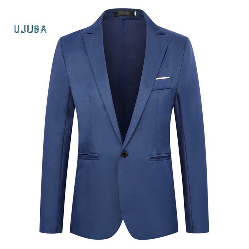 Men Slim Fit Blazer Back Slit Men's Casual Jacket One Button Lapel Suit Coat with Pockets Long Sleeve Business Workwear
