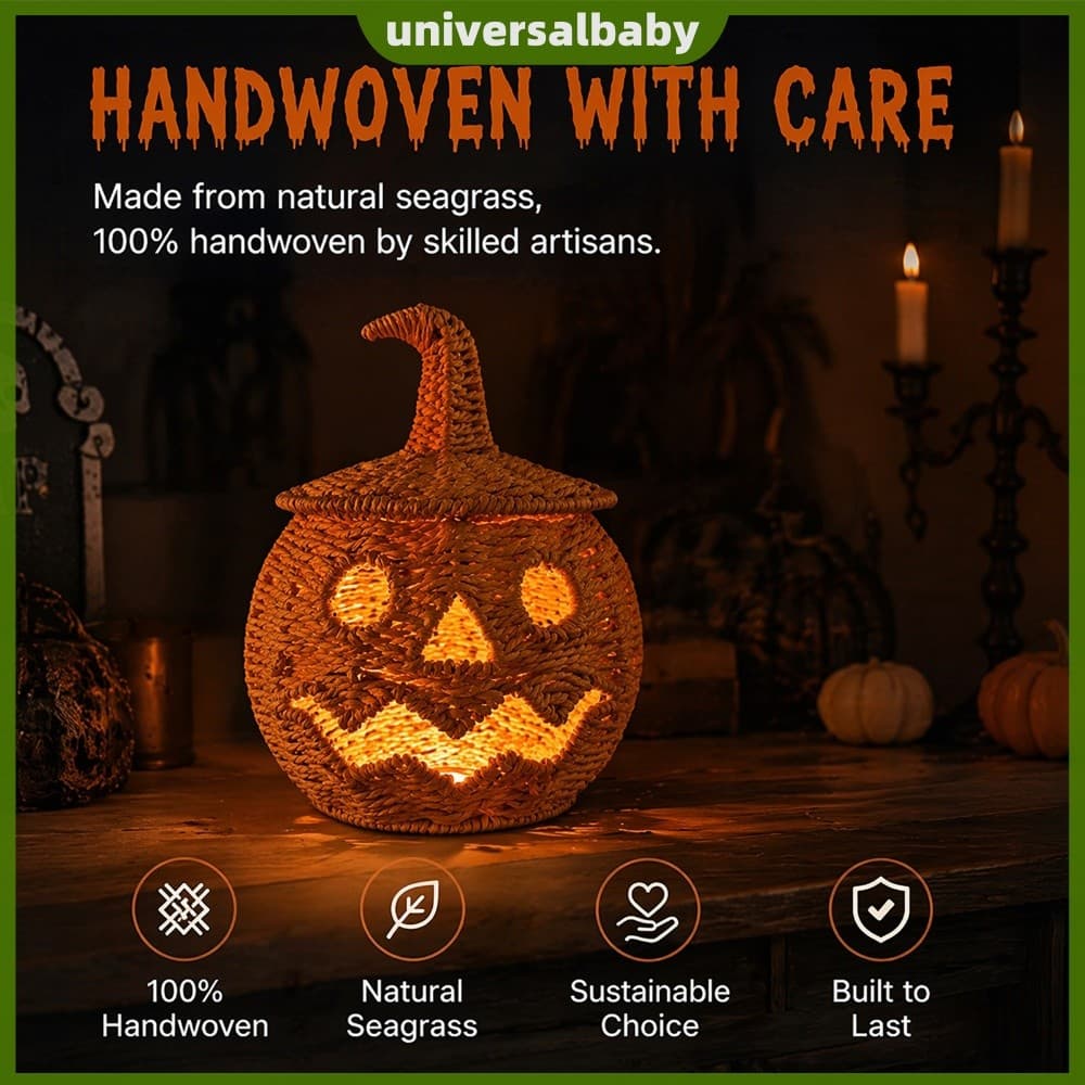 Cesta De Abóbora De Ervas Marinhas De Halloween Chapéu De Bruxa Jack-O-Lantern [universalbaby.br]