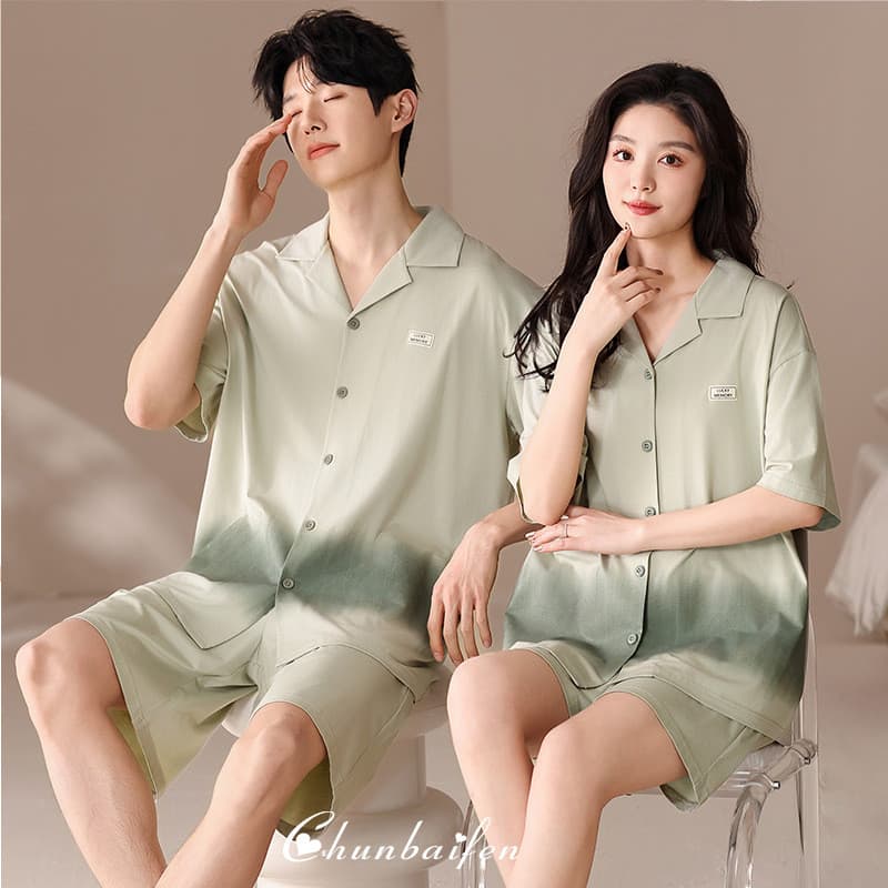 Modal casal pijamas feminino verão novo estilo de seda gelo fino Shorts de manga curta legal Cardigan masculino Homewear