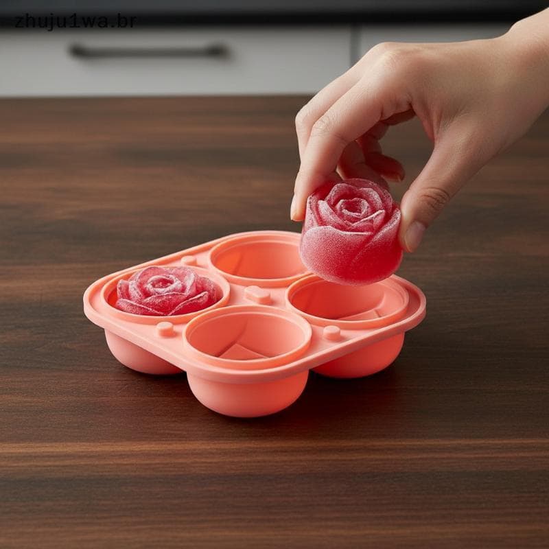 Molde De Cubo De Gelo Em Forma De Rosa , Bandeja De Silicone Reutilizável De Qualidade Alimentar , Fácil Liberação Para