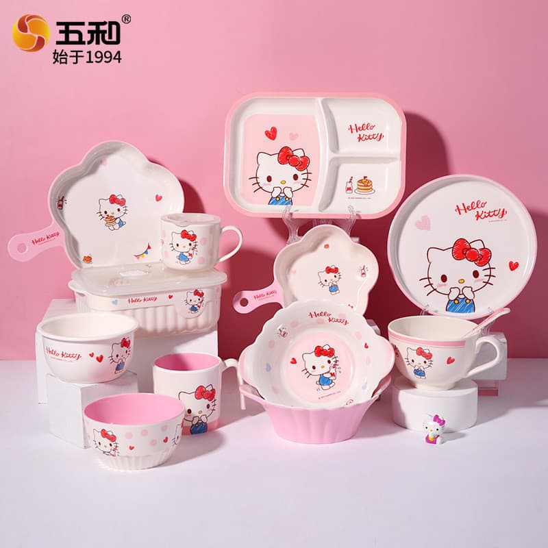 Wuhe Olá Kitty Talheres infantis Tigela fofa Tigela infantil Sanrio Prato de jantar Tigela de comida complementar Talher