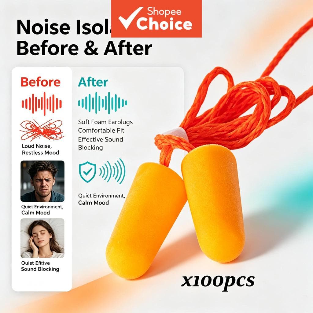 Tampões de espuma conectados, protetores auriculares de isolamento acústico, 100 pares de tampões auriculares laranja