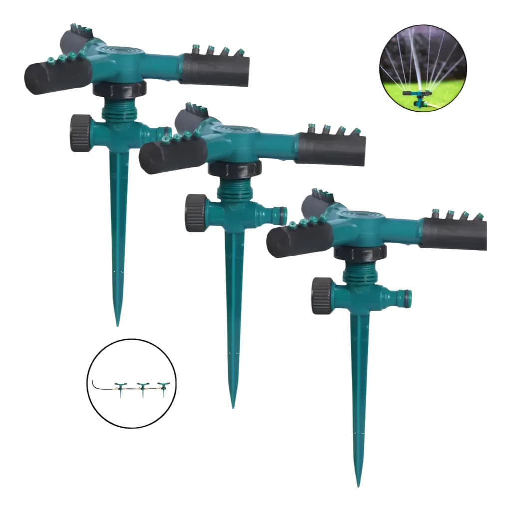 Kit 3 Aspersor Irrigador Giratorio 360 Espeto Jardim Gramado