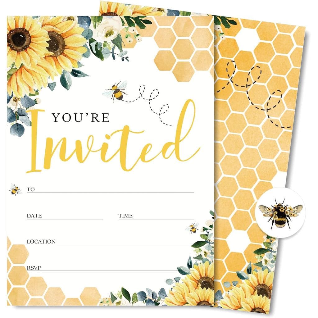 Convites de Festa AnyDesign com Tema de Girassol e Abelha, com Envelopes e Adesivos, 5 x 7 Polegadas, Cartões de Convite