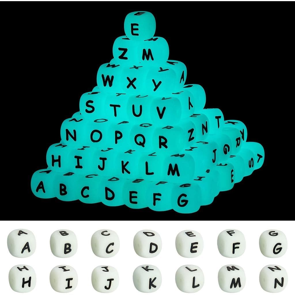 120 Peças de Contas de Silicone com Letras de 12mm para Fazer Chaveiros, Contas de Alfabeto de Silicone Luminosas em Gra