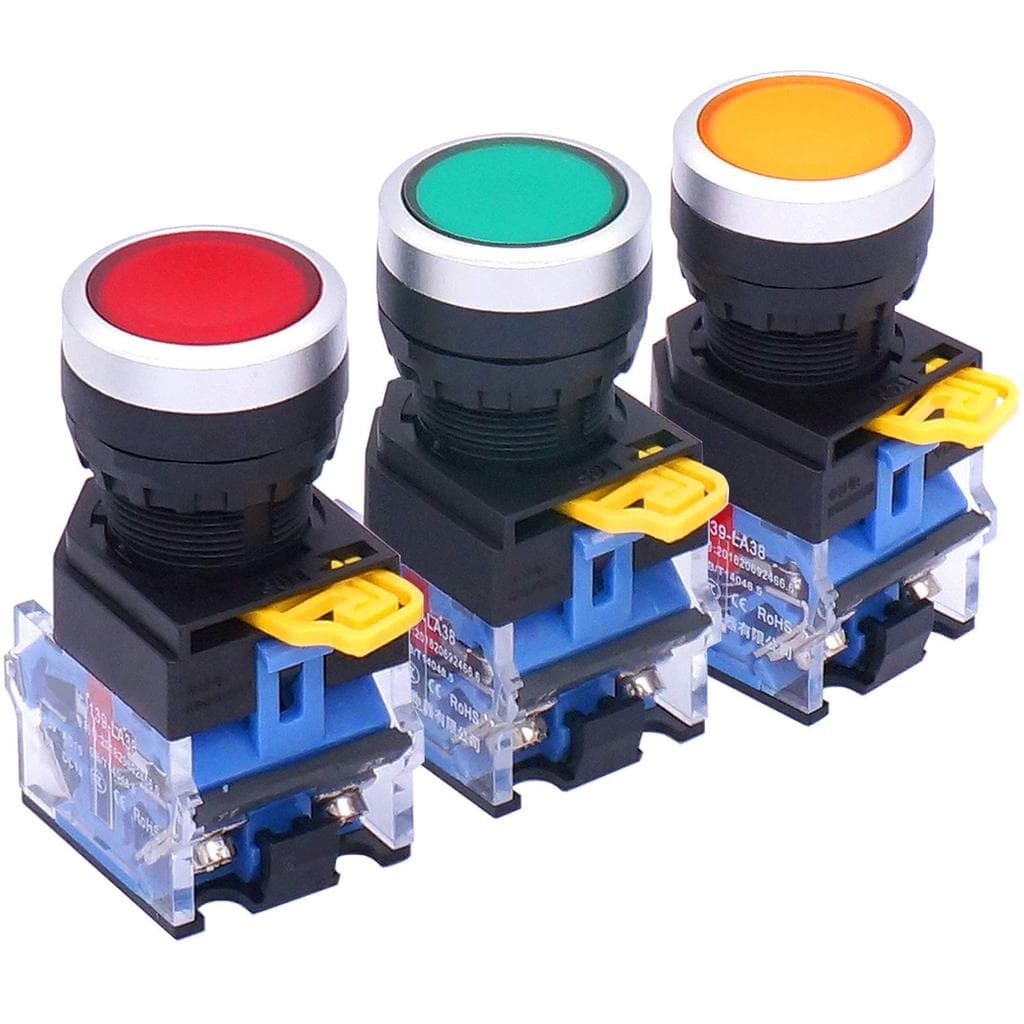 Taiss 3 peças Interruptor de Botão de Pressão Momentâneo 22mm 10A 440V 1NO 1NC Vermelho Amarelo Verde DPST Interruptores