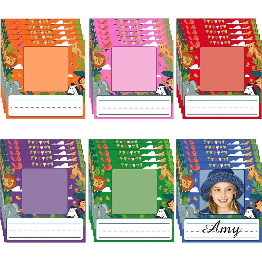 48 Peças de Placas de Identificação com Foto para Crianças para Mesa, Etiquetas Adesivas com Espaço para Foto, Etiquetas
