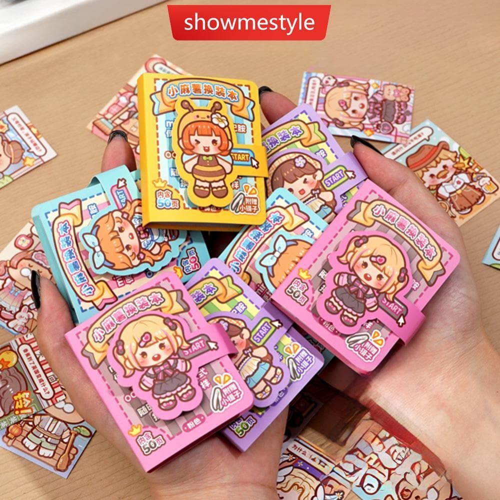 SMS 50 Folhas De Bolso Mini Desenho Animado Vestir-Se Adesivo Livro Sem Corte Roupa Cena Adesivos Com Pinça Decoração Di