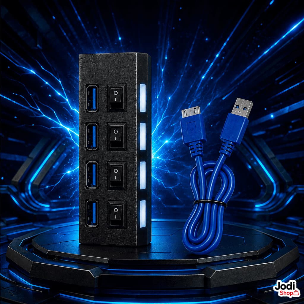 Hub USB 2.0 4 Portas com Botão Liga Desliga Individual e Cabo para Notebook Computador