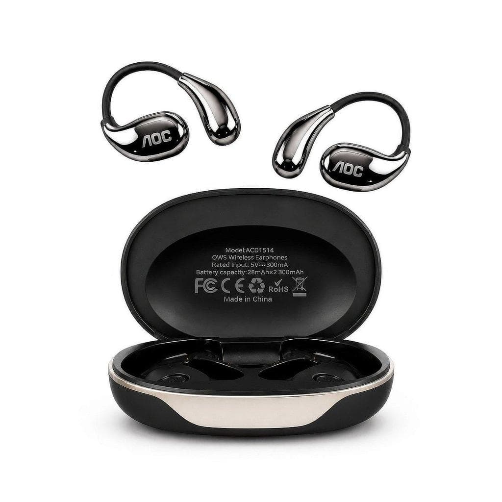 AOC Fone Open-Ear Clip Bluetooth 5.4 Sem Fio, Baixa Latência, Tradução por IA e Microfone Integrado, Preto