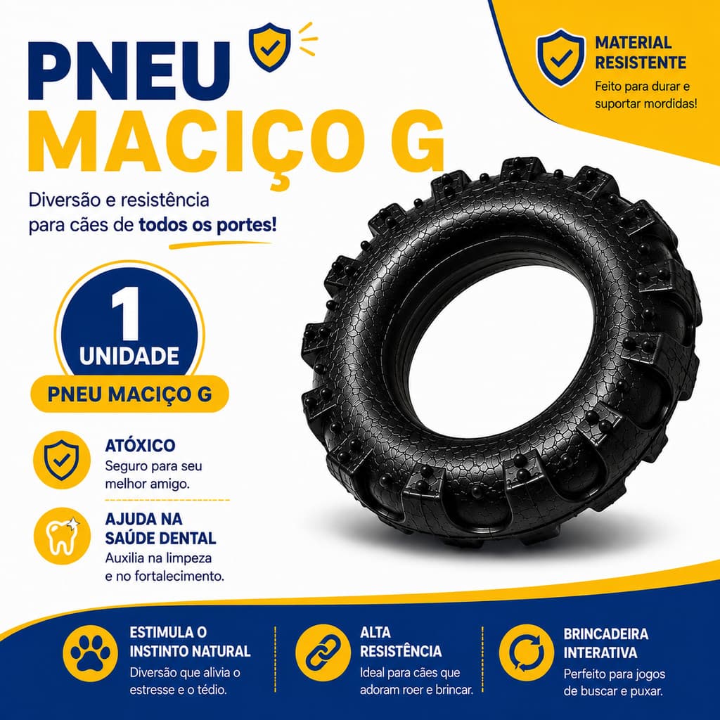 Brinquedo Pneu Maciço para Cachorro Mordedor Resistente Tamanho G