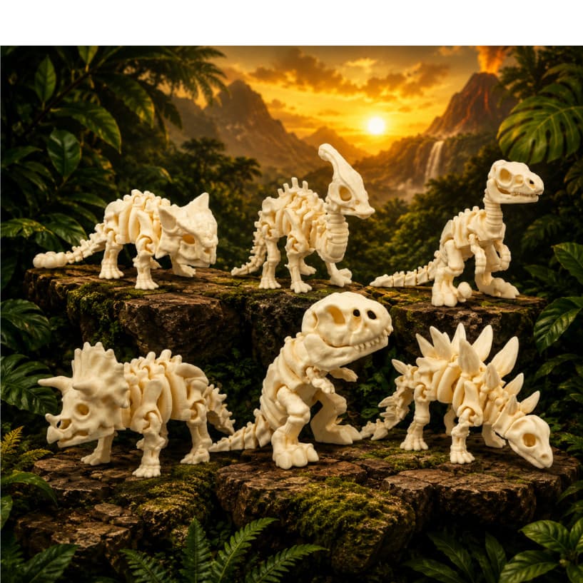 Dinossauros de Esqueleto Articulado -  Brinquedo Flexível - Esqueleto de Dinossauro