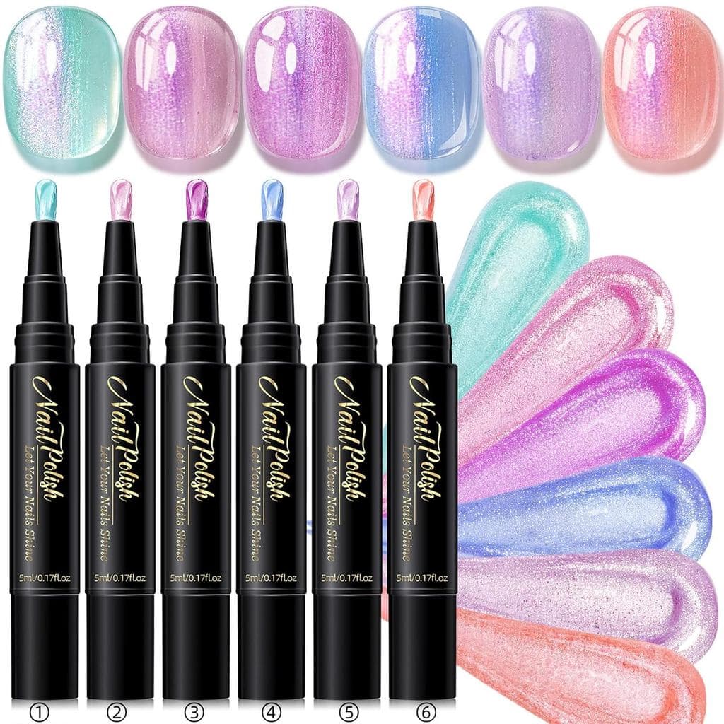 Caneta de esmalte de 6 cores, secagem rápida, caneta de nail art 3 em 1, ferramenta de nail art, caneta de esmalte em ge
