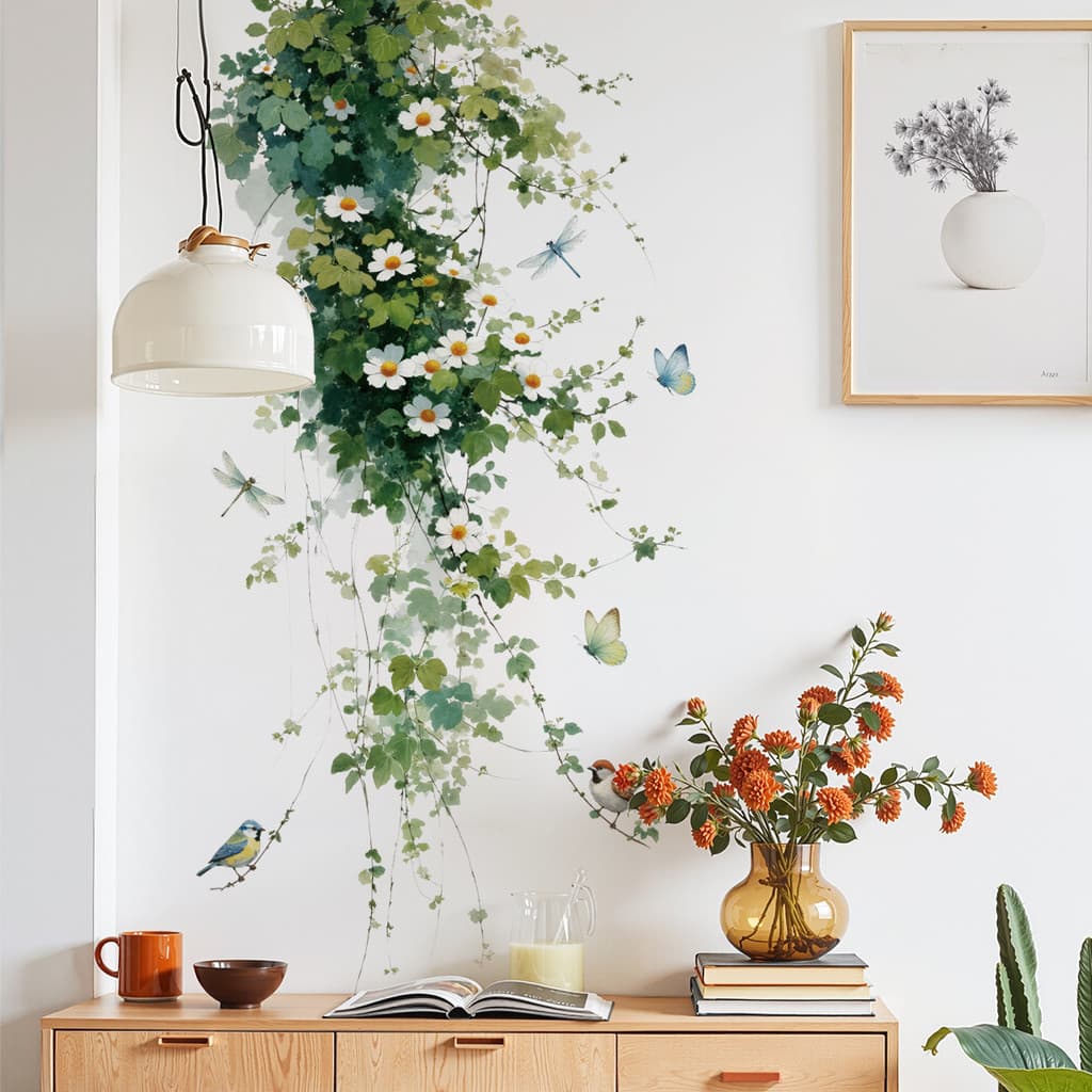 Videira verde pequena flor auto-adesivo adesivos de parede bloqueio de parede Layout feio adesivos decorativos modificaç