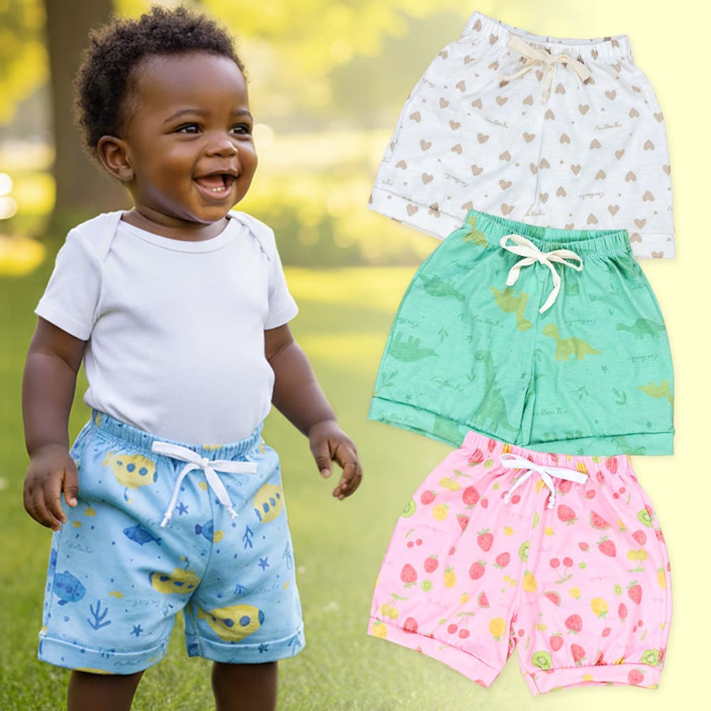 Shorts Bebê Malha Macelin Com Estampas Fofas E Elegantes