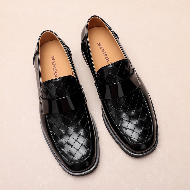 Mocassins de dedo quadrado tecido britânico negócios casuais feitos à mão sapatos de couro masculino couro genuíno confo