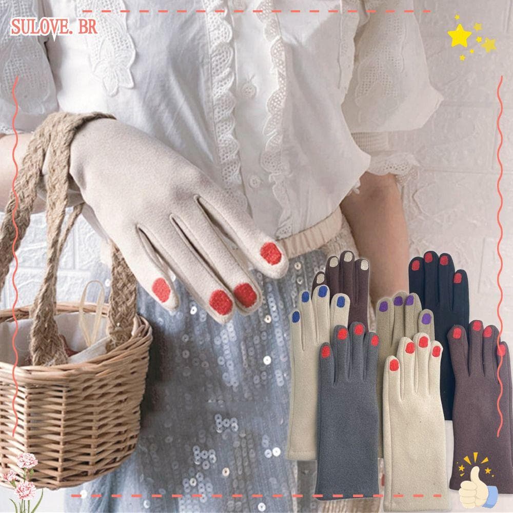 Luva De Dedo Dividido SULOVEDU , Luvas De Esmalte Espessadas Vintage Térmicas Resistentes Ao Frio Com Tela Sensível Toqu