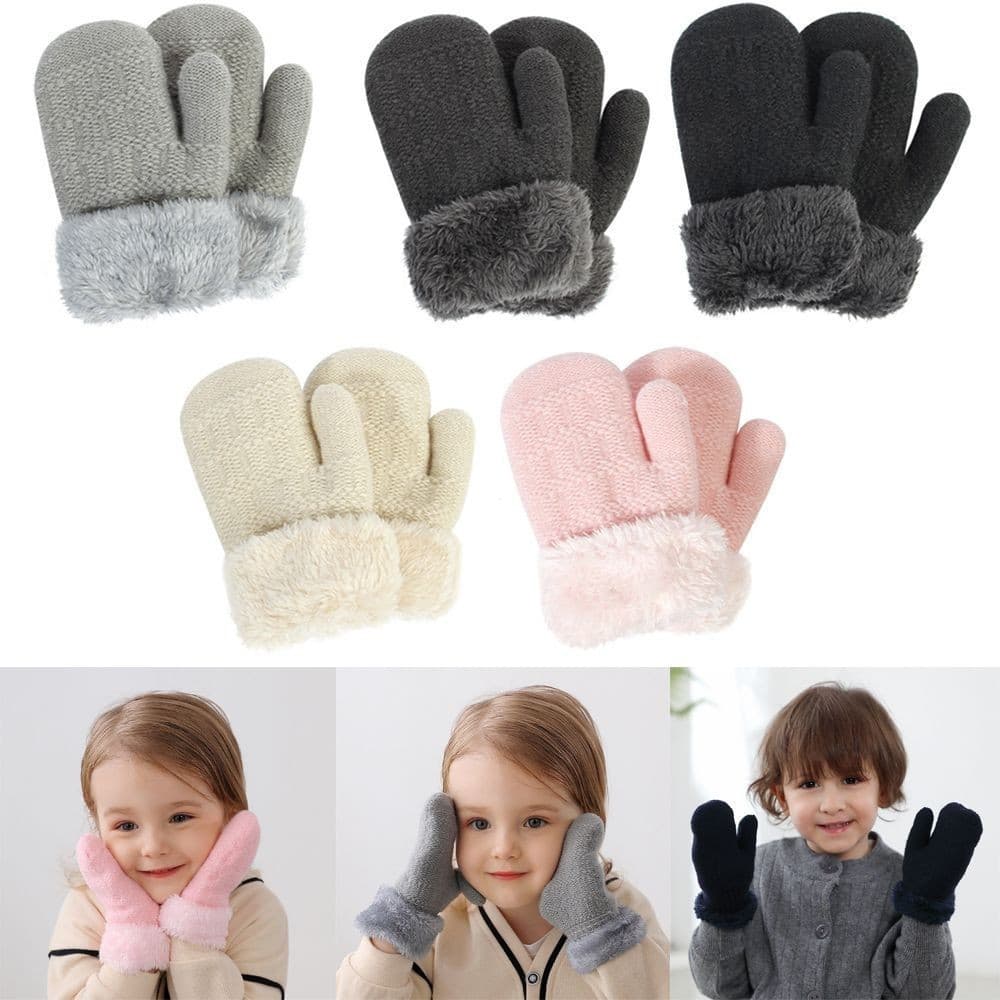 Luvas de lã tricotadas para o inverno, adequadas para meninos e meninas, design de pelúcia quente com dedos completos, a