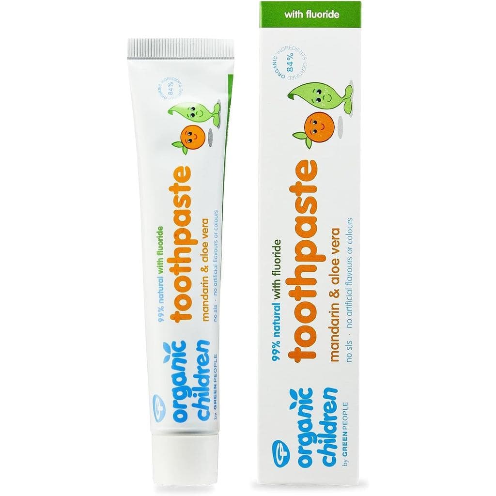 Pasta de Dente Infantil Orgânica Green People com Mandarim e Aloe Vera, Sem Fluoreto - Vegana, Orgânica e Livre de Cruel