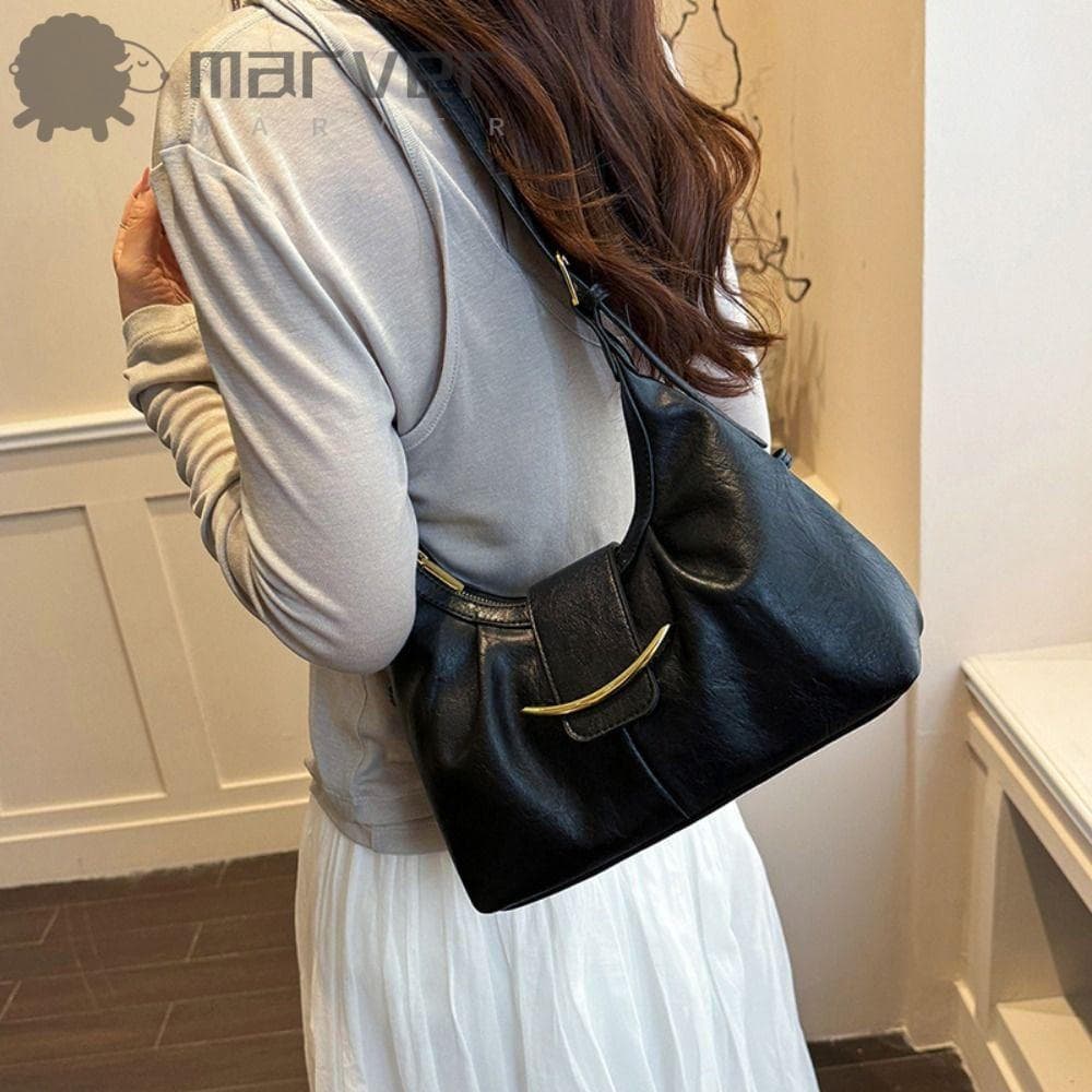 Bolsa De Ombro MARVER Hobo , Bolsas Plissadas De Couro Envernizado Nas Axilas , De Grande Capacidade Para Viagem