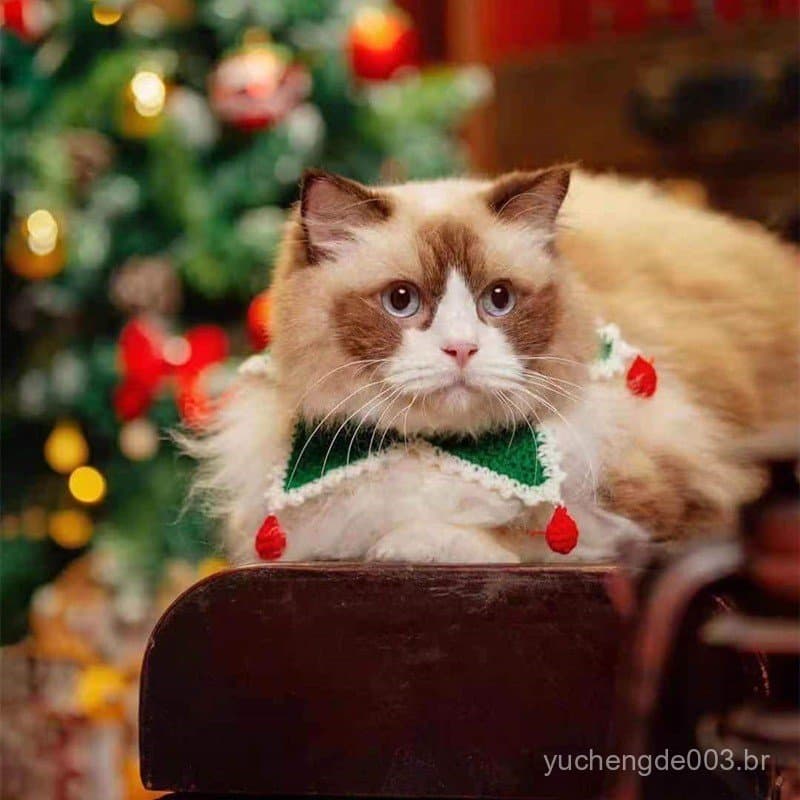 Cachecol de Natal em Tricô para Gatos e Cães, Coleira de Lã Feita à Mão, Acessórios e Vestuário 7.21 1D8M