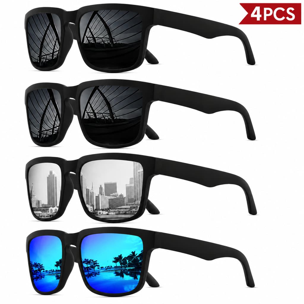 Óculos de sol 4 peças quadrado colorido UV400 ciclismo pesca caminhada