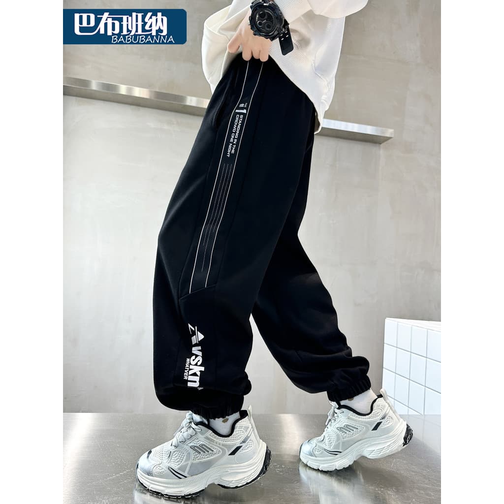 Crianças calças roupas de outono 2026 novo estilo meninos calças casuais grandes crianças Sweatpants mais veludo outono