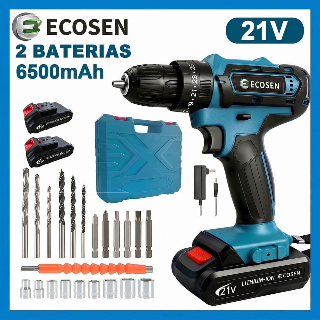 Furadeira Parafusadeira de Impacto 21V 3 em 1 2 Baterias 6500mAh Kit 28 Peças Maleta Carregador Bivolt
