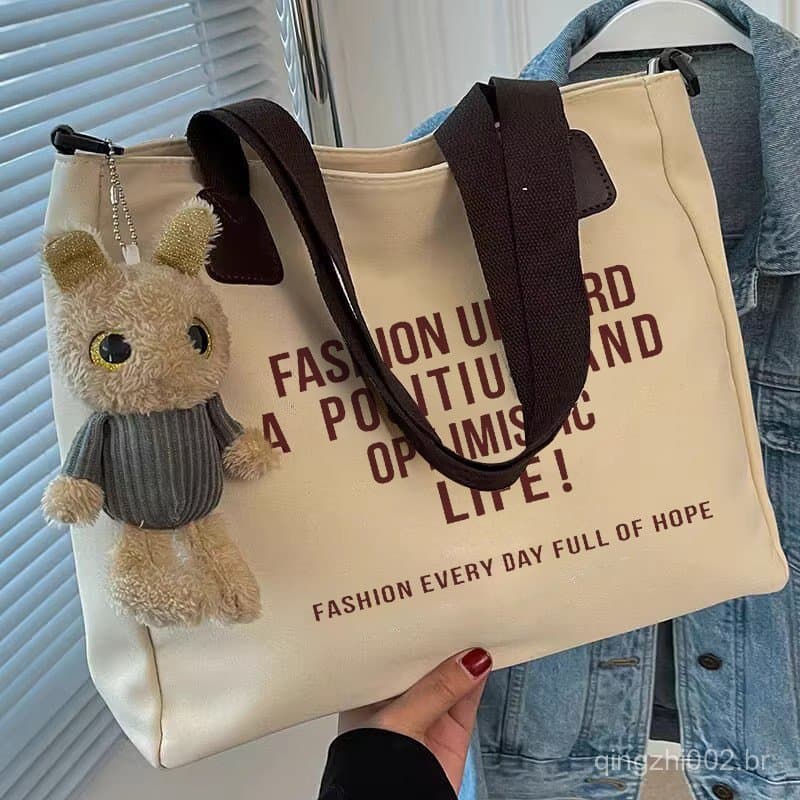 Bolsa tote casual simples, grande capacidade, bolsa de lona moderna para o dia a dia, bolsa de ombro com estampa de letr