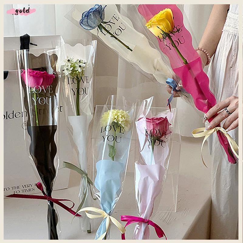 Ouro 50 Peças Iridescentes Mangas De Rosa Única DIY Saco De Embrulho De Flores Transparente Material Floral Paaging À Pr